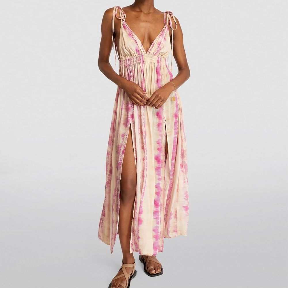 AllSaints Tie-Strap Maxi Dress in Cream and Pink Tie-Dye